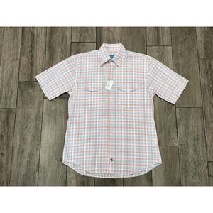 Castaway Nantucket Island Button Shirt Men's Small Pink Plaid Short Sleeve